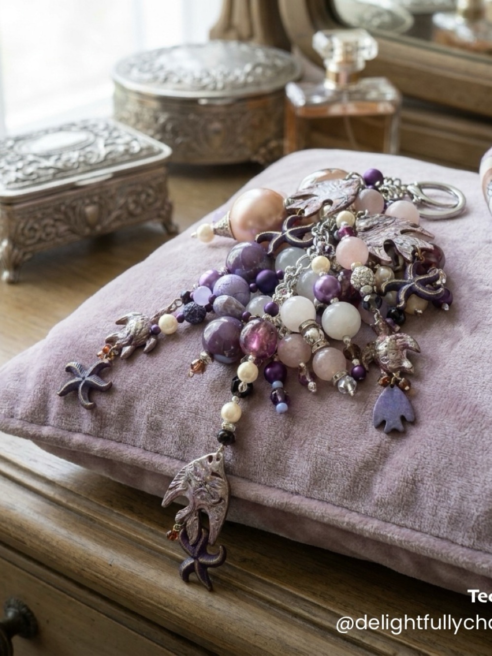 Purple Beaded Key and Card Holder Charm